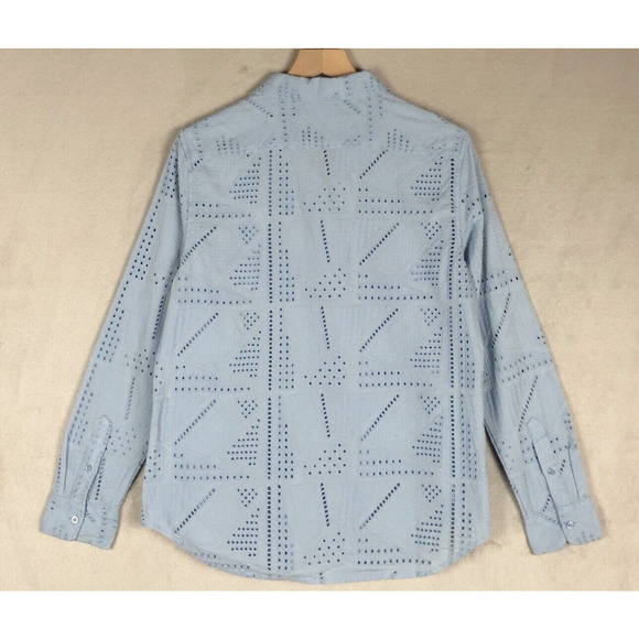 RALPH‎ LAUREN Black Label Eyelet Shirt Sz M Blue Cotton Long Sleeve Button Up - Picture 2 of 9